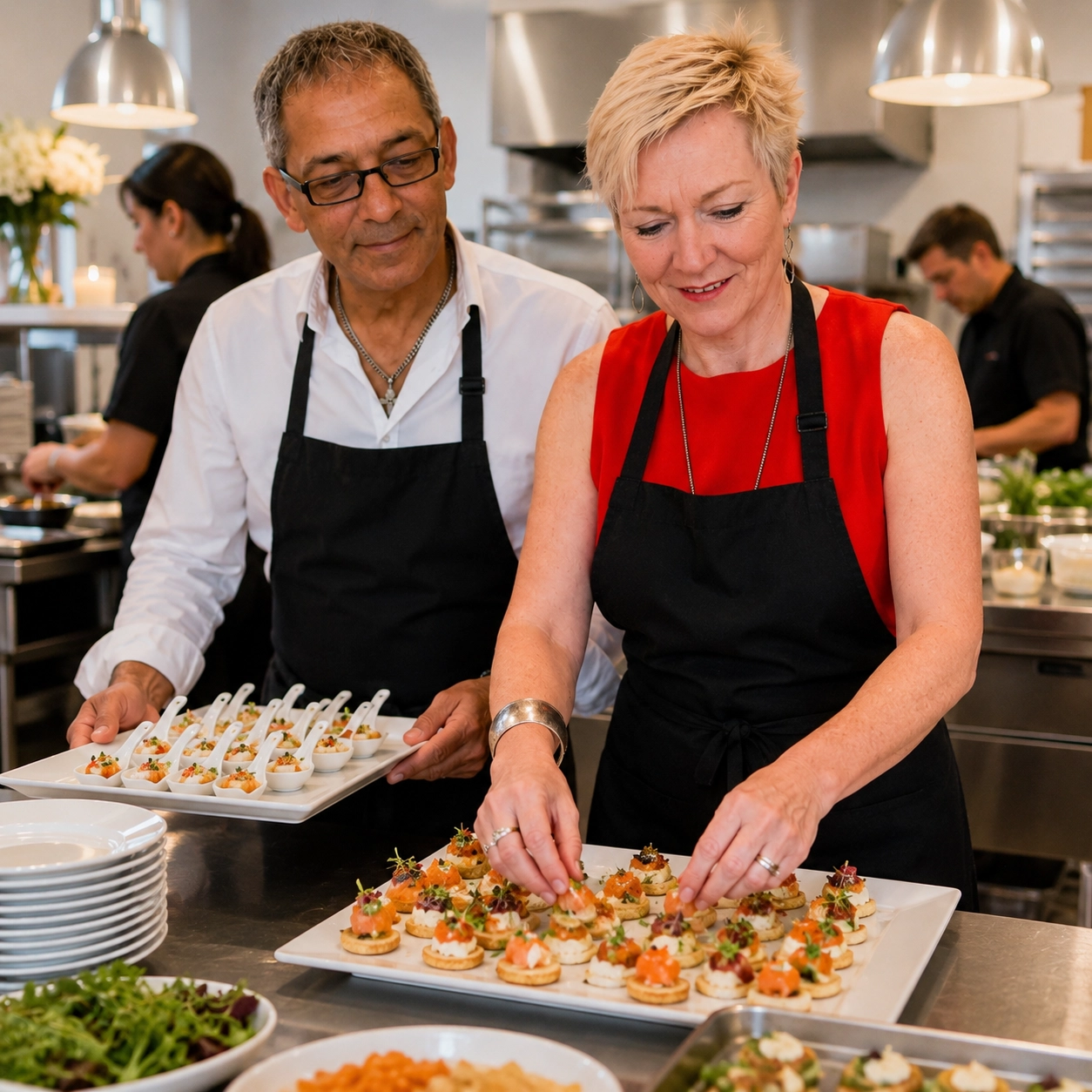 Cateringbedrijf aan het werk op een feest of event